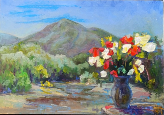 Кувшин с цветами у подножия горы Тхача-гочук. Серия «натюрморт под открытым небом». Пленэр ZhNataly
